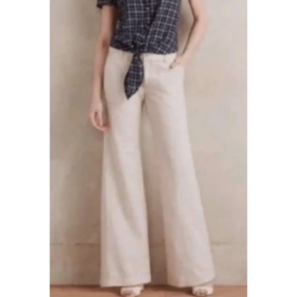 Pilcro and the Letterpress Anthropologie Beige Linen Wide Leg Pants 6P‎ Petite